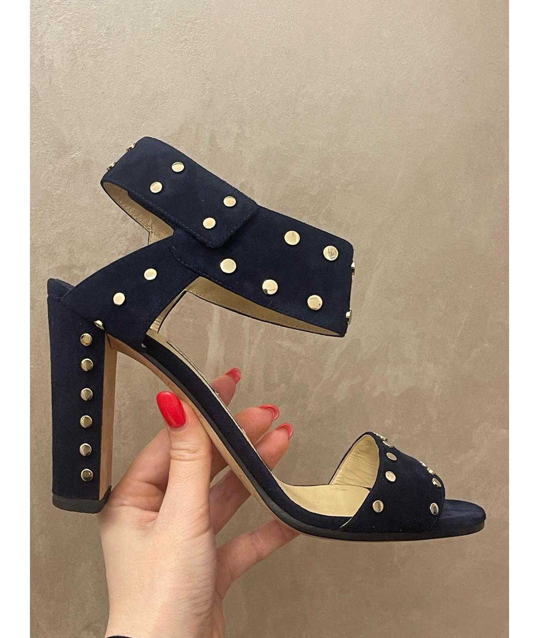 JIMMY CHOO Темно-синие замшевые босоножки, фото 9