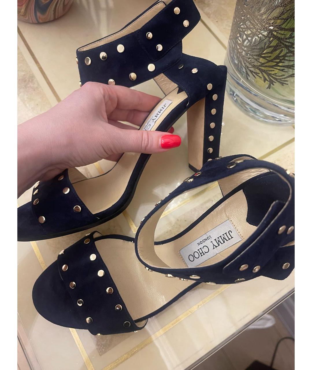 JIMMY CHOO Темно-синие замшевые босоножки, фото 7