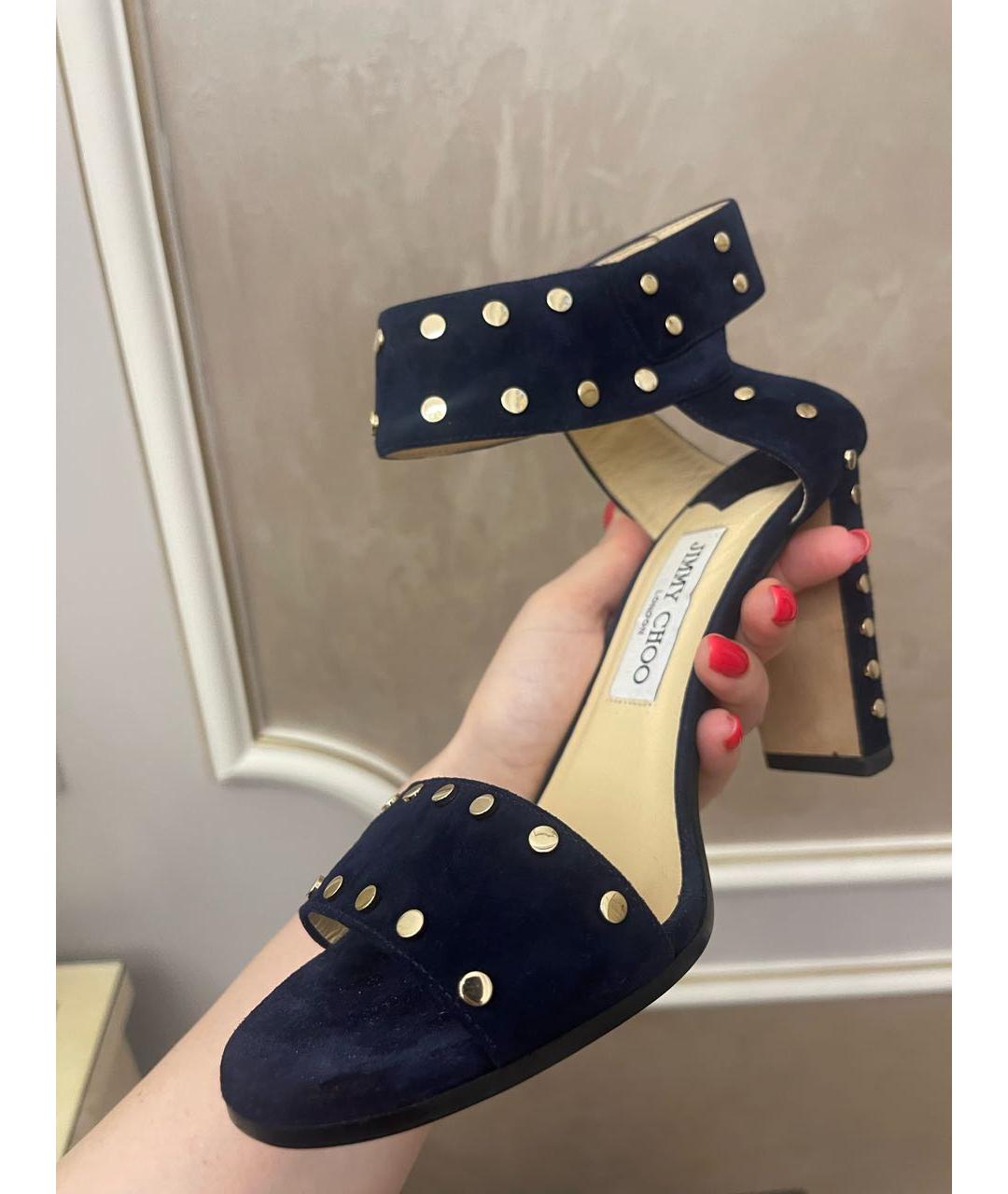 JIMMY CHOO Темно-синие замшевые босоножки, фото 6