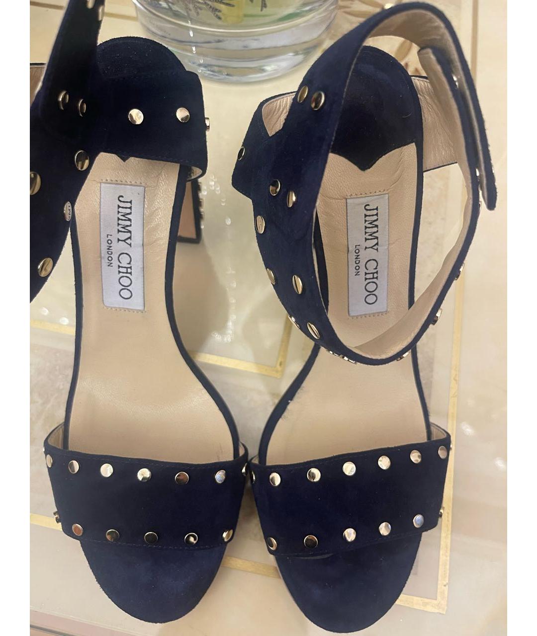 JIMMY CHOO Темно-синие замшевые босоножки, фото 2