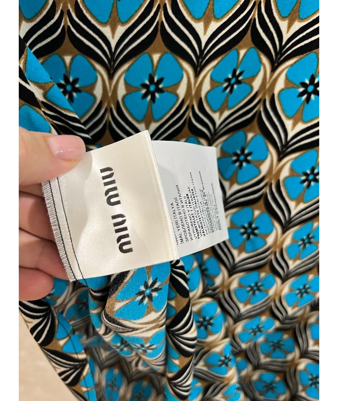 MIU MIU Голубая вискозная футболка, фото 6