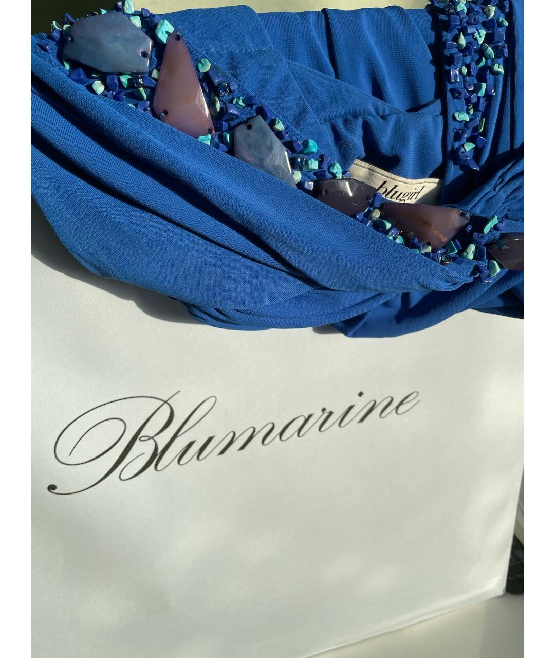 BLUMARINE Синее полиамидовое вечернее платье, фото 4