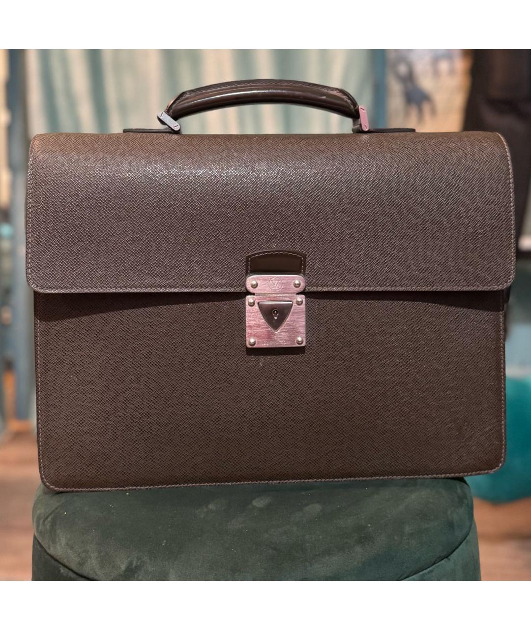 LOUIS VUITTON Коричневый кожаный портфель, фото 9