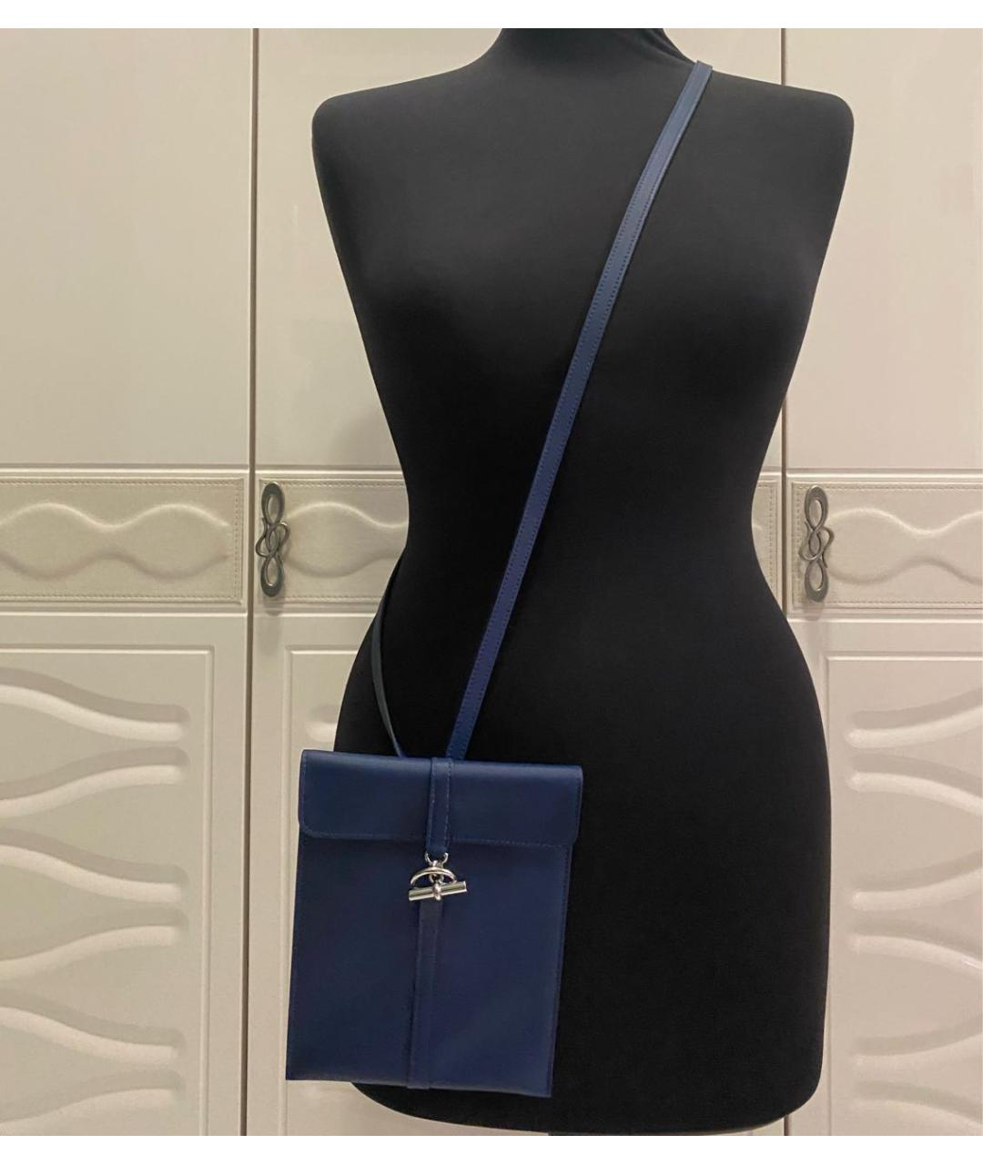 HERMES Темно-синяя кожаная сумка через плечо, фото 2