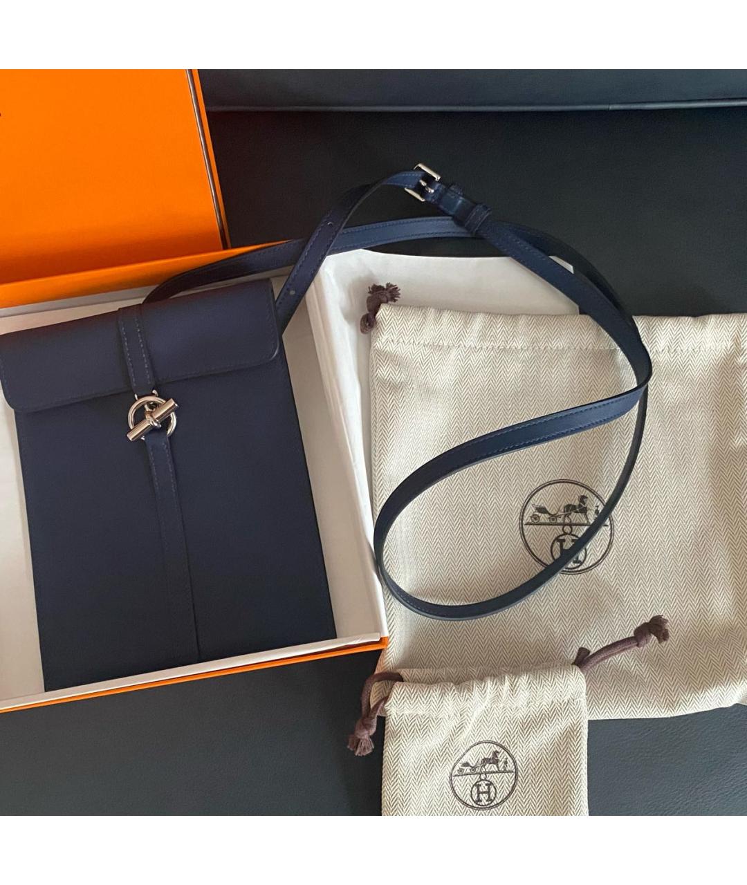 HERMES Темно-синяя кожаная сумка через плечо, фото 3