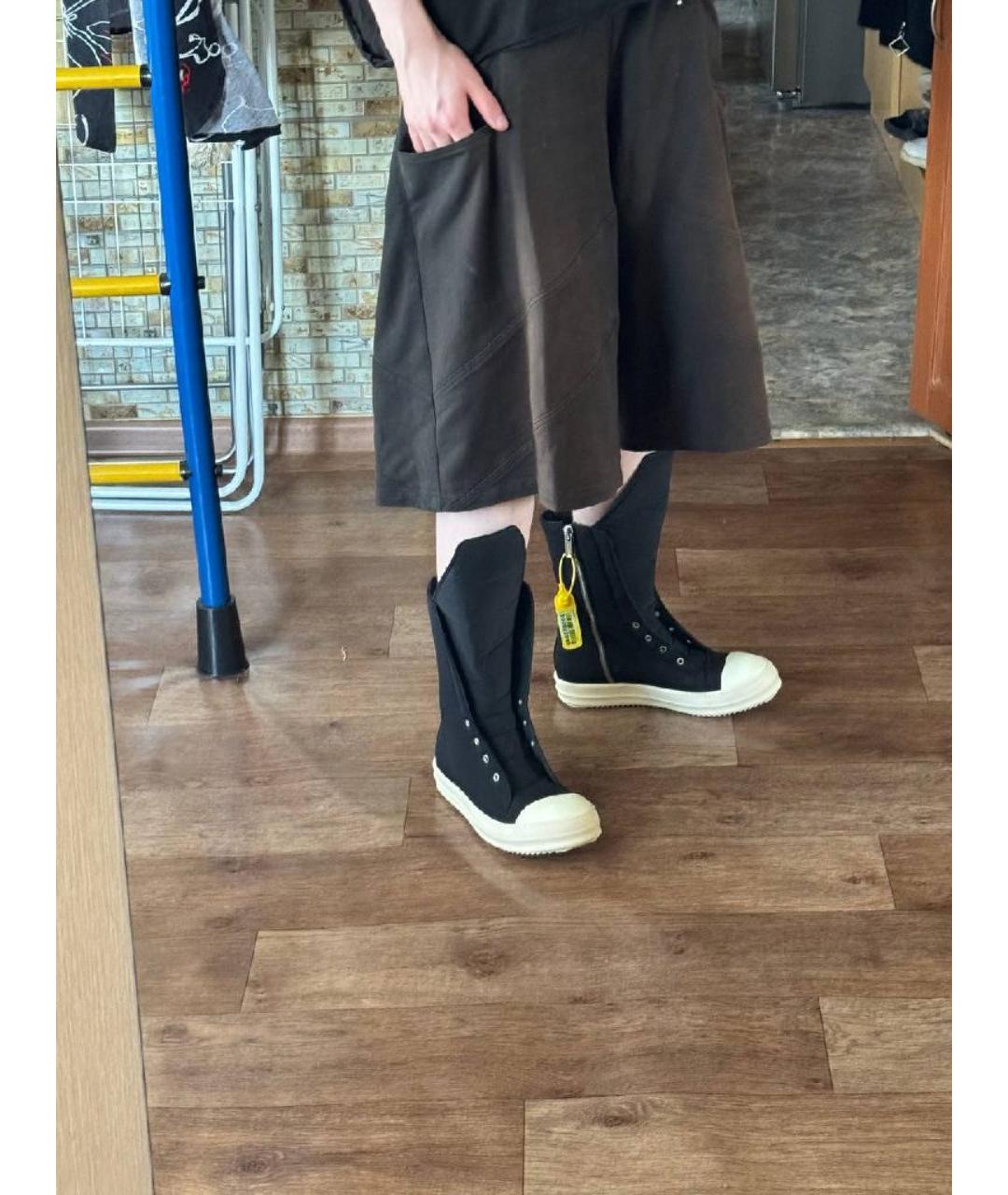 RICK OWENS Черные высокие кроссовки / кеды, фото 2