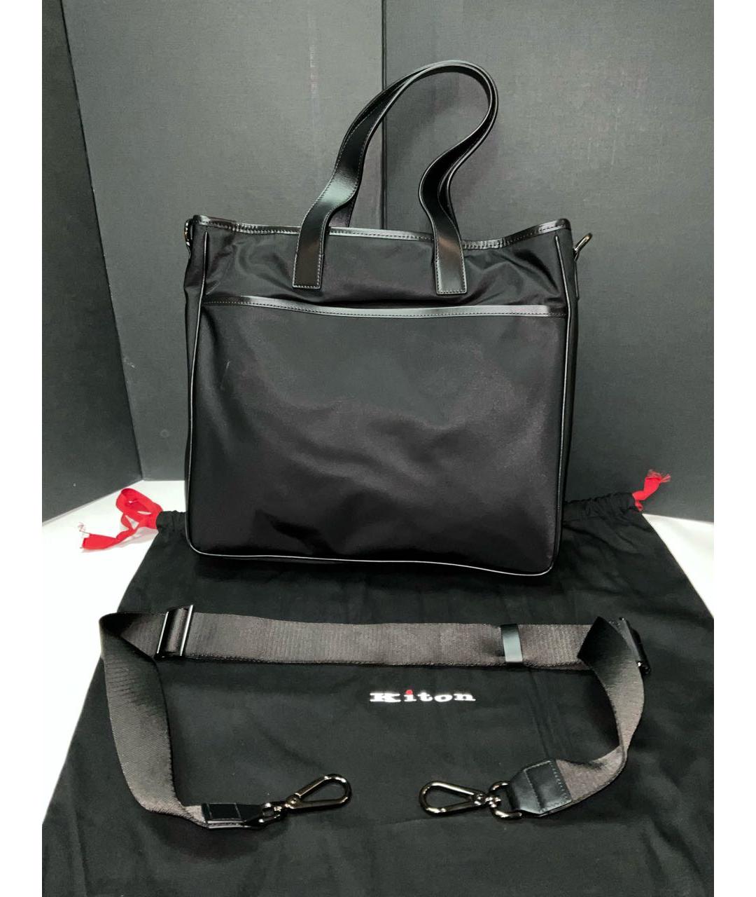 KITON Черная кожаная сумка тоут, фото 3