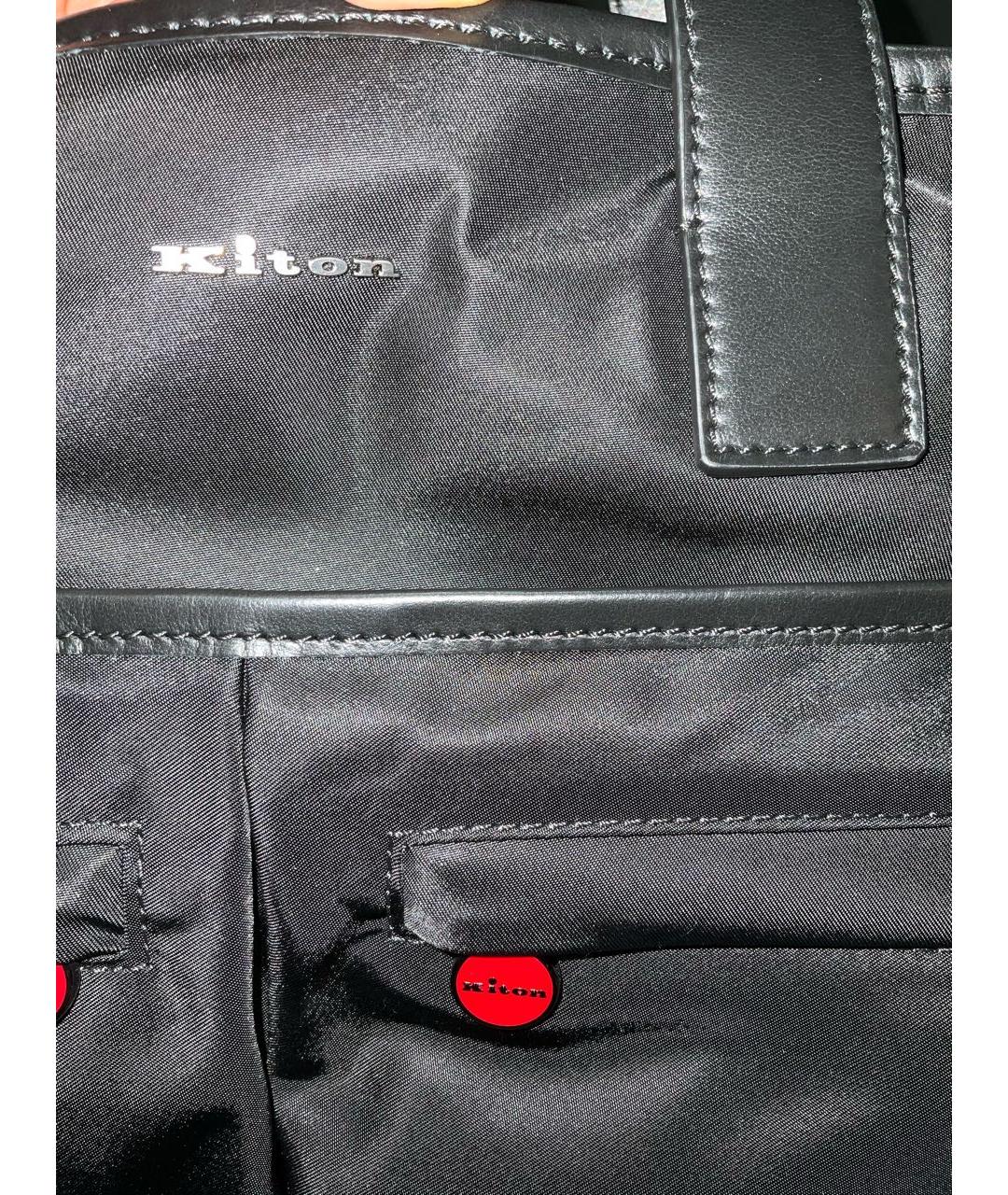 KITON Черная кожаная сумка тоут, фото 6