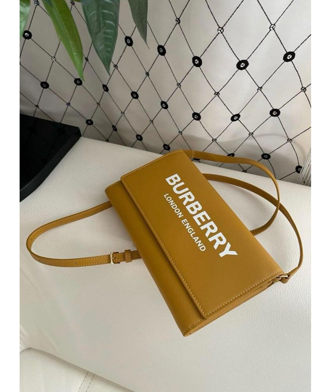 BURBERRY Горчичная кожаная сумка через плечо, фото 8