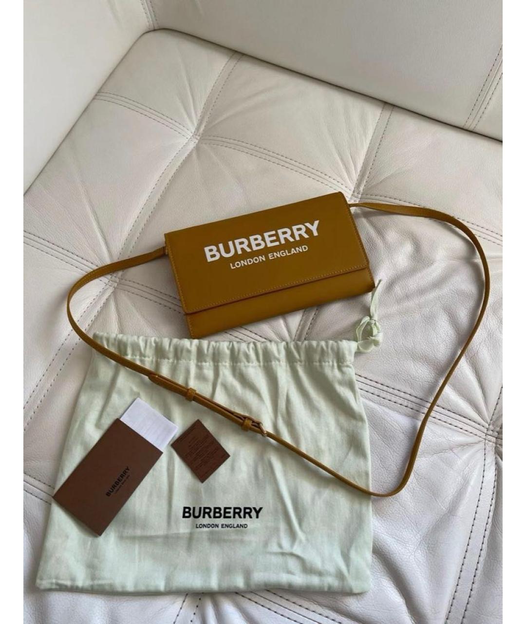 BURBERRY Горчичная кожаная сумка через плечо, фото 6