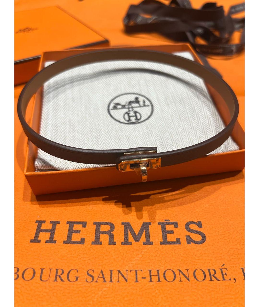 HERMES Хаки кожаный чокер, фото 7