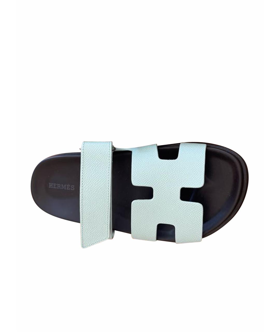 HERMES Голубые кожаные сандалии, фото 1