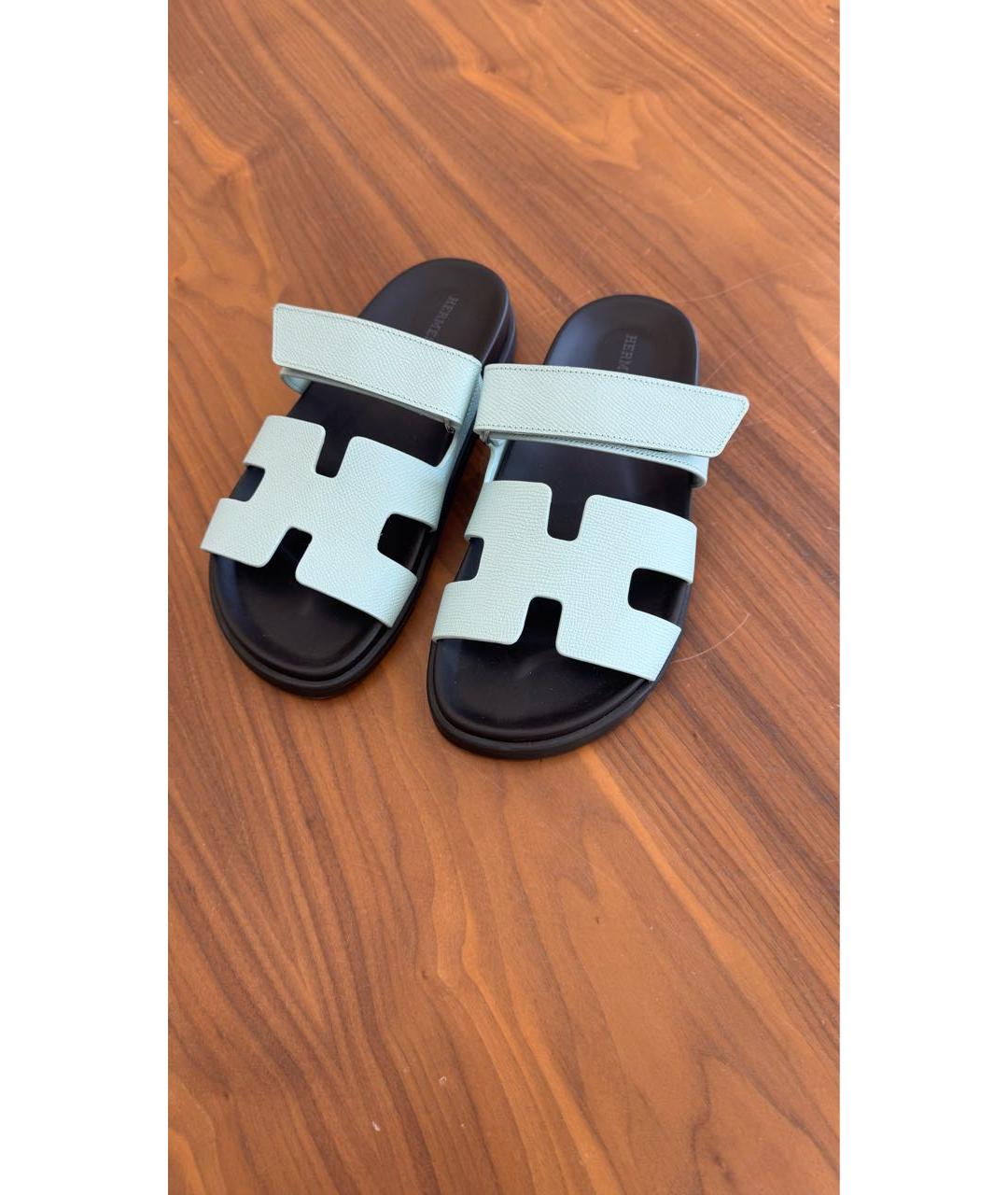 HERMES Голубые кожаные сандалии, фото 2