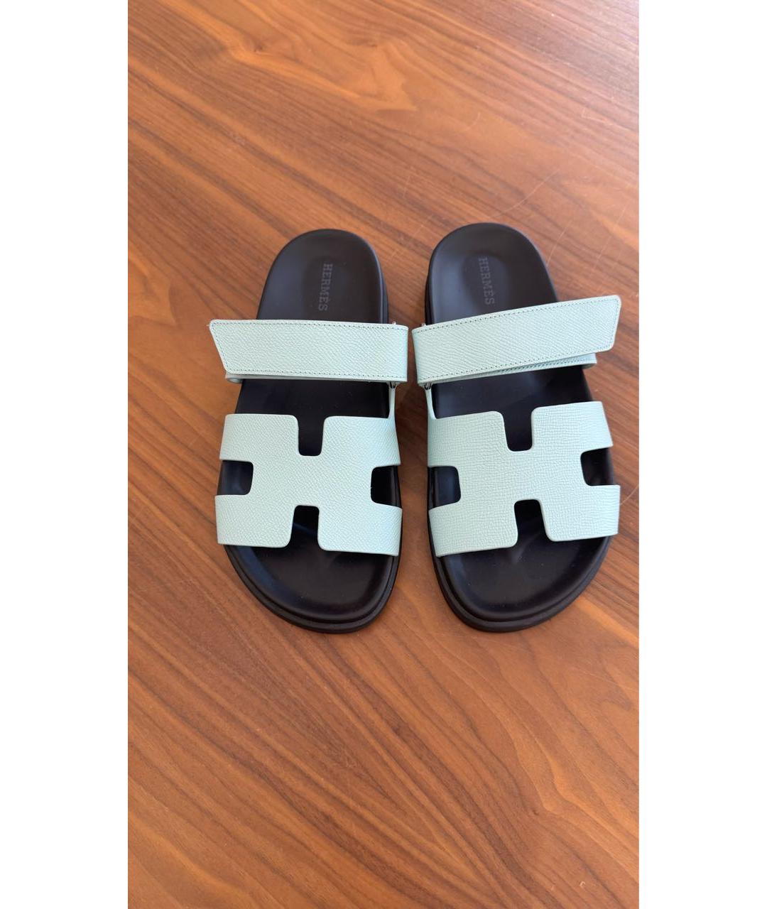 HERMES Голубые кожаные сандалии, фото 7