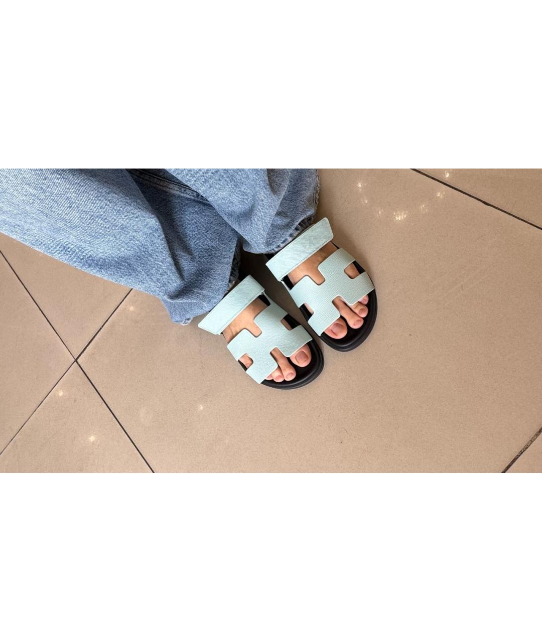 HERMES Голубые кожаные сандалии, фото 4