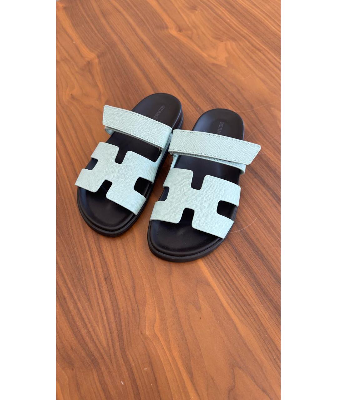 HERMES Голубые кожаные сандалии, фото 3