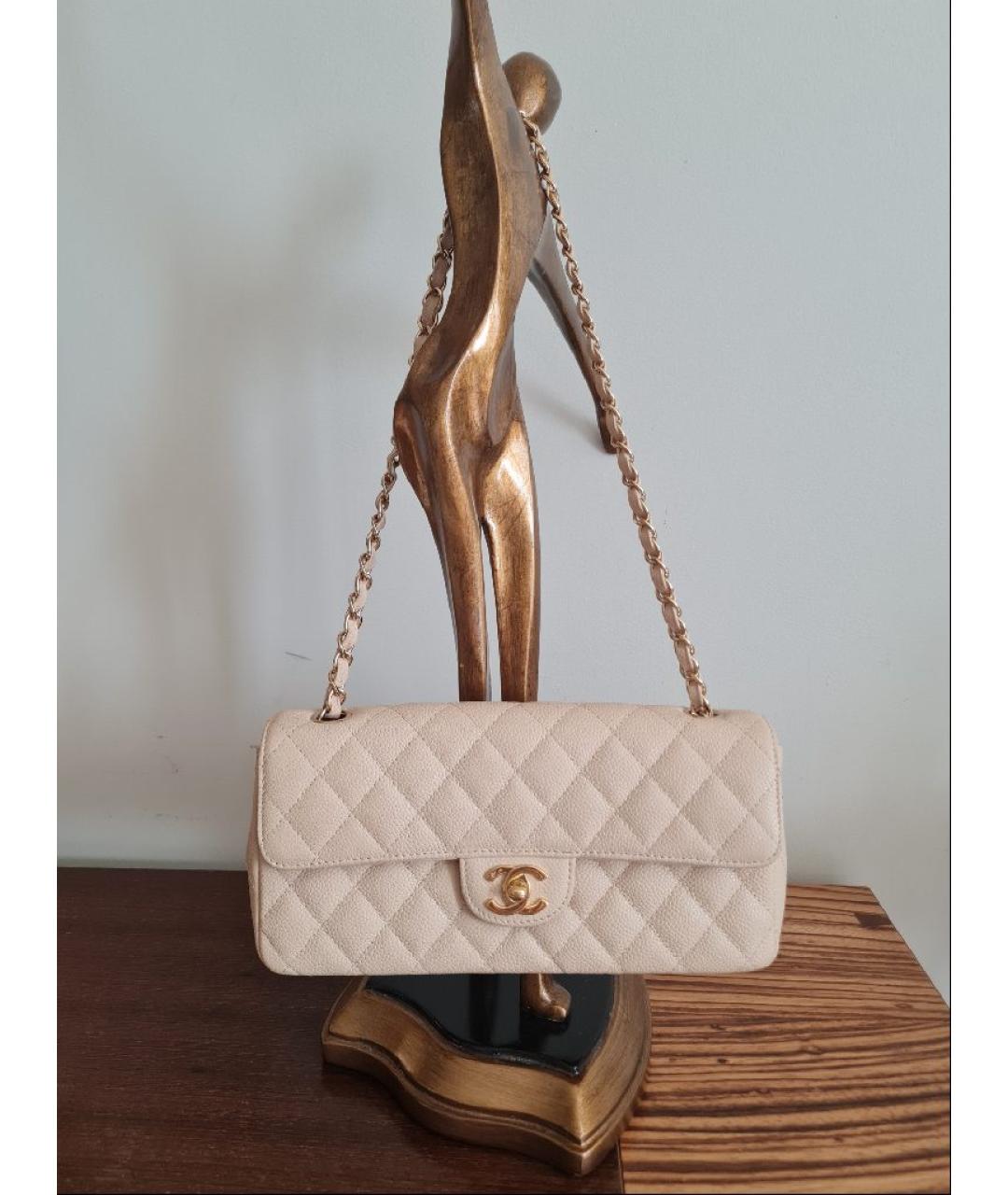 CHANEL Бежевая кожаная сумка через плечо, фото 5