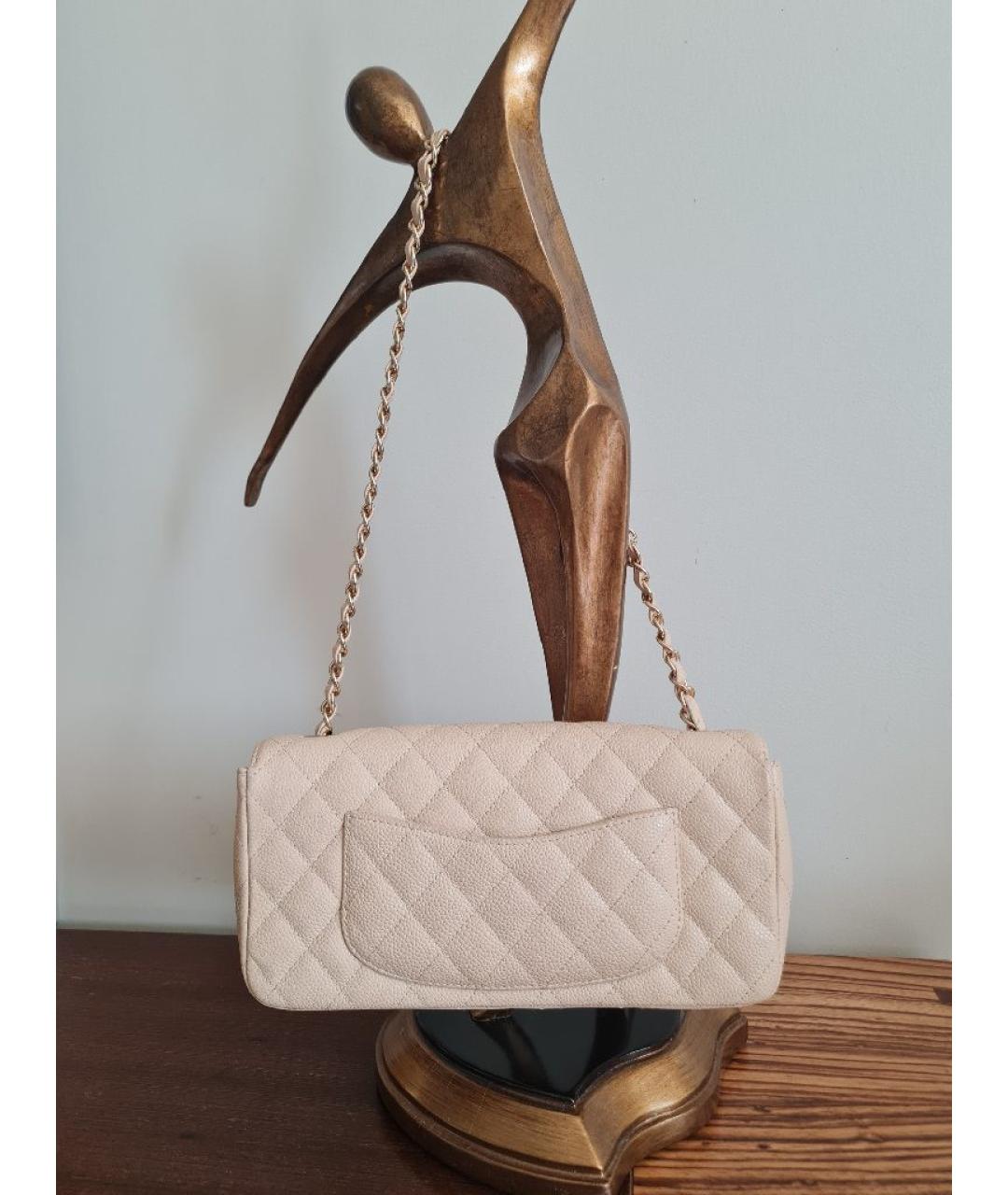 CHANEL Бежевая кожаная сумка через плечо, фото 3