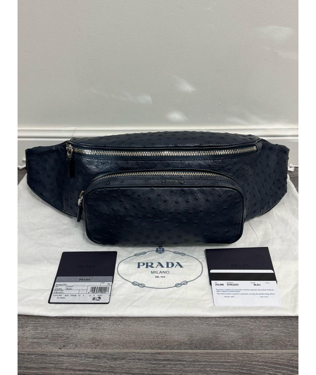 PRADA Темно-синяя поясная сумка из экзотической кожи, фото 9