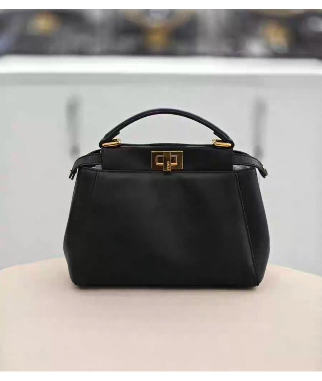 FENDI Черная кожаная сумка с короткими ручками, фото 3