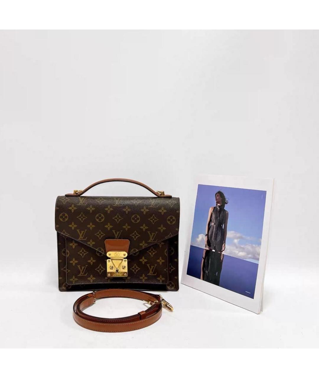 LOUIS VUITTON Коричневая кожаная сумка с короткими ручками, фото 2