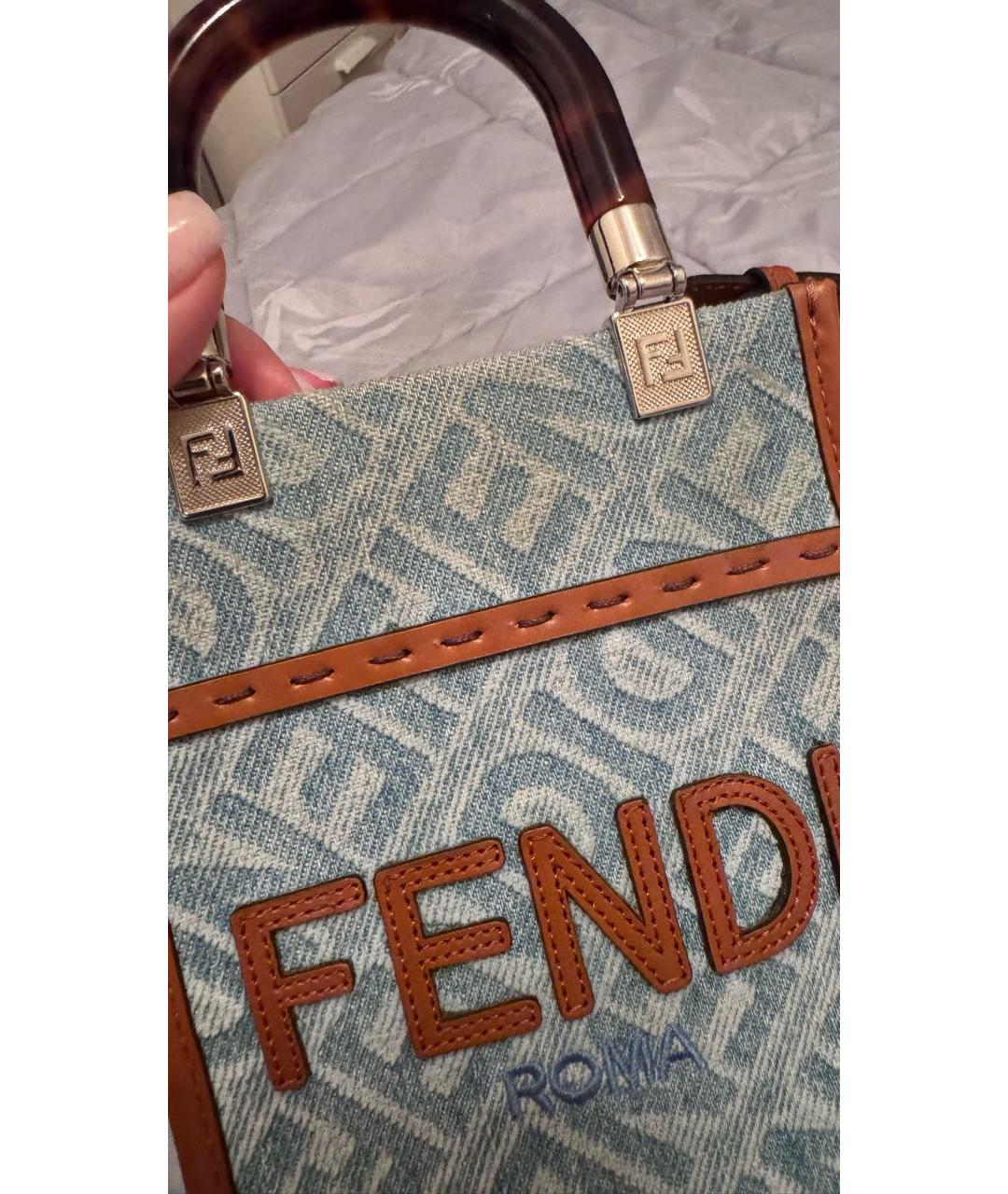 FENDI Голубая деним сумка через плечо, фото 4