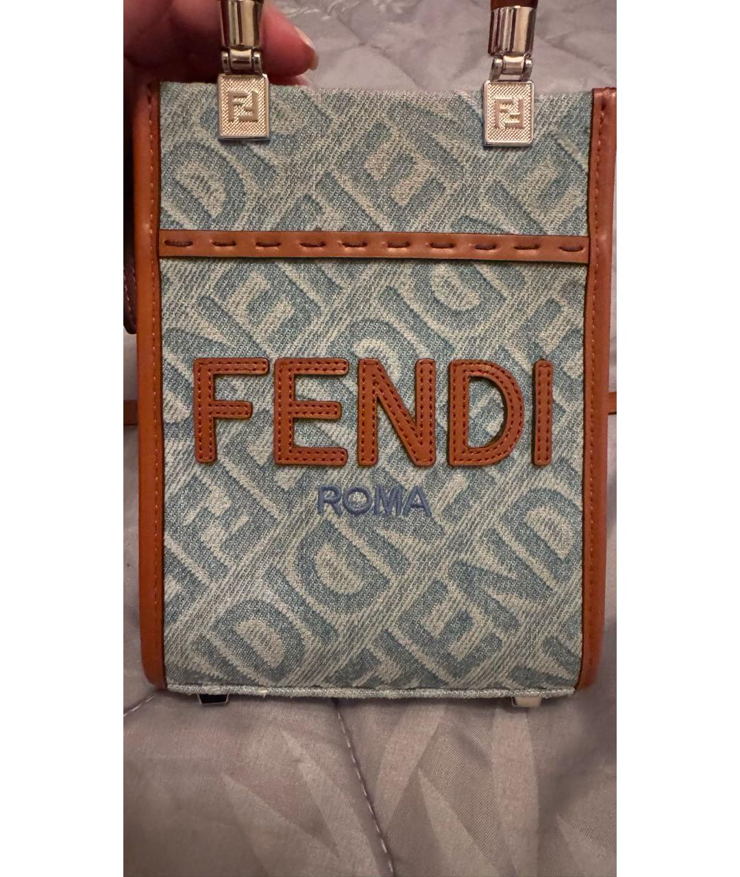 FENDI Голубая деним сумка через плечо, фото 3
