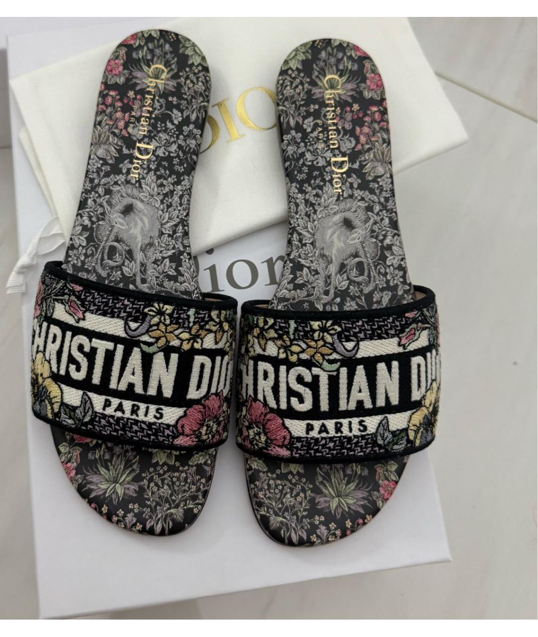CHRISTIAN DIOR Мульти текстильные шлепанцы, фото 8