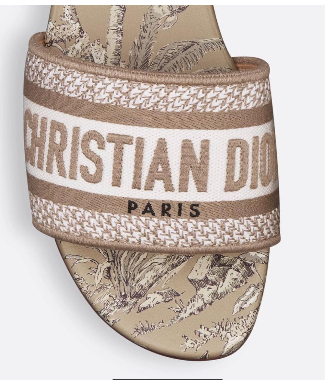CHRISTIAN DIOR Бежевые текстильные шлепанцы, фото 3