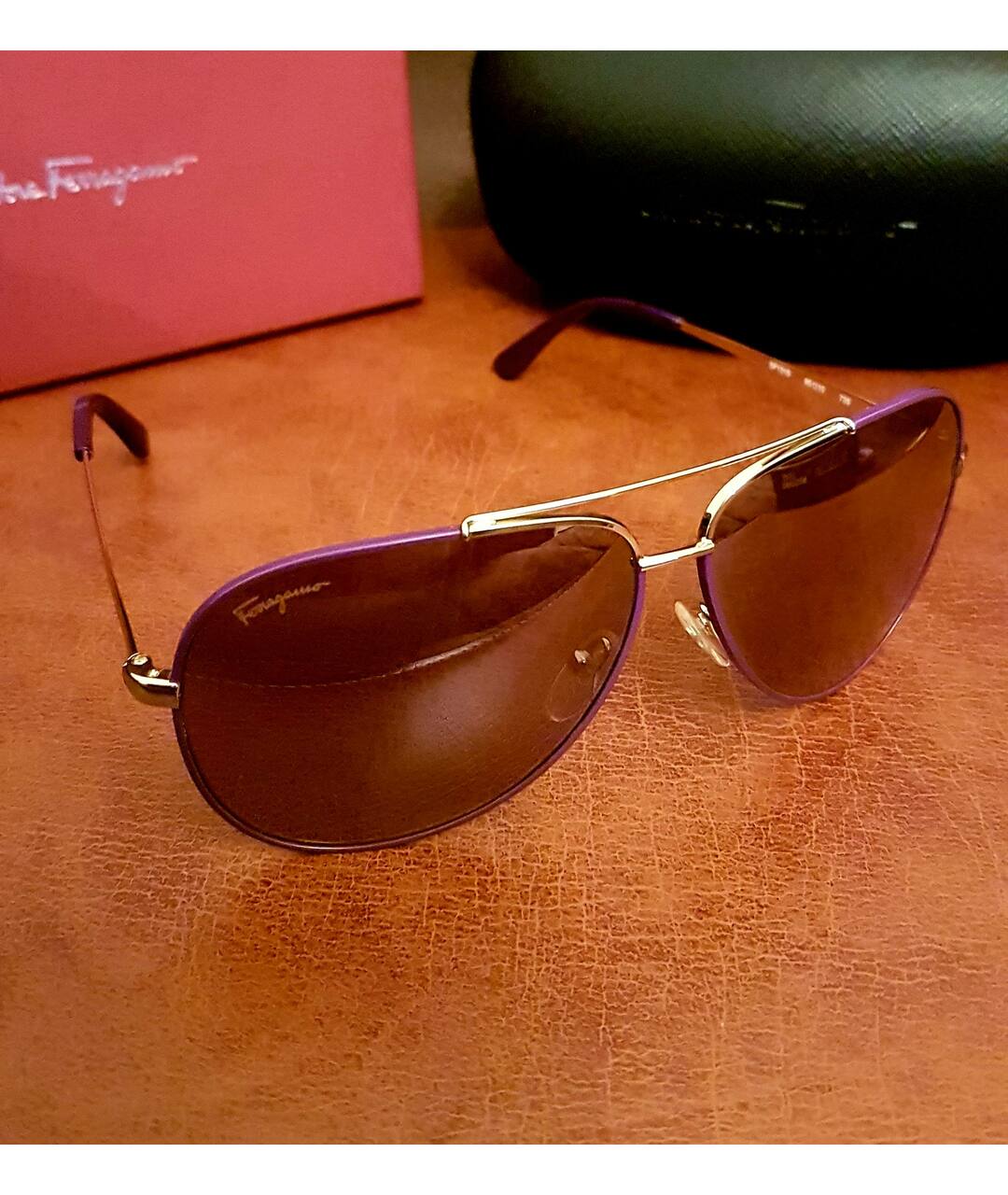 FERRAGAMO Бордовые металлические солнцезащитные очки, фото 2