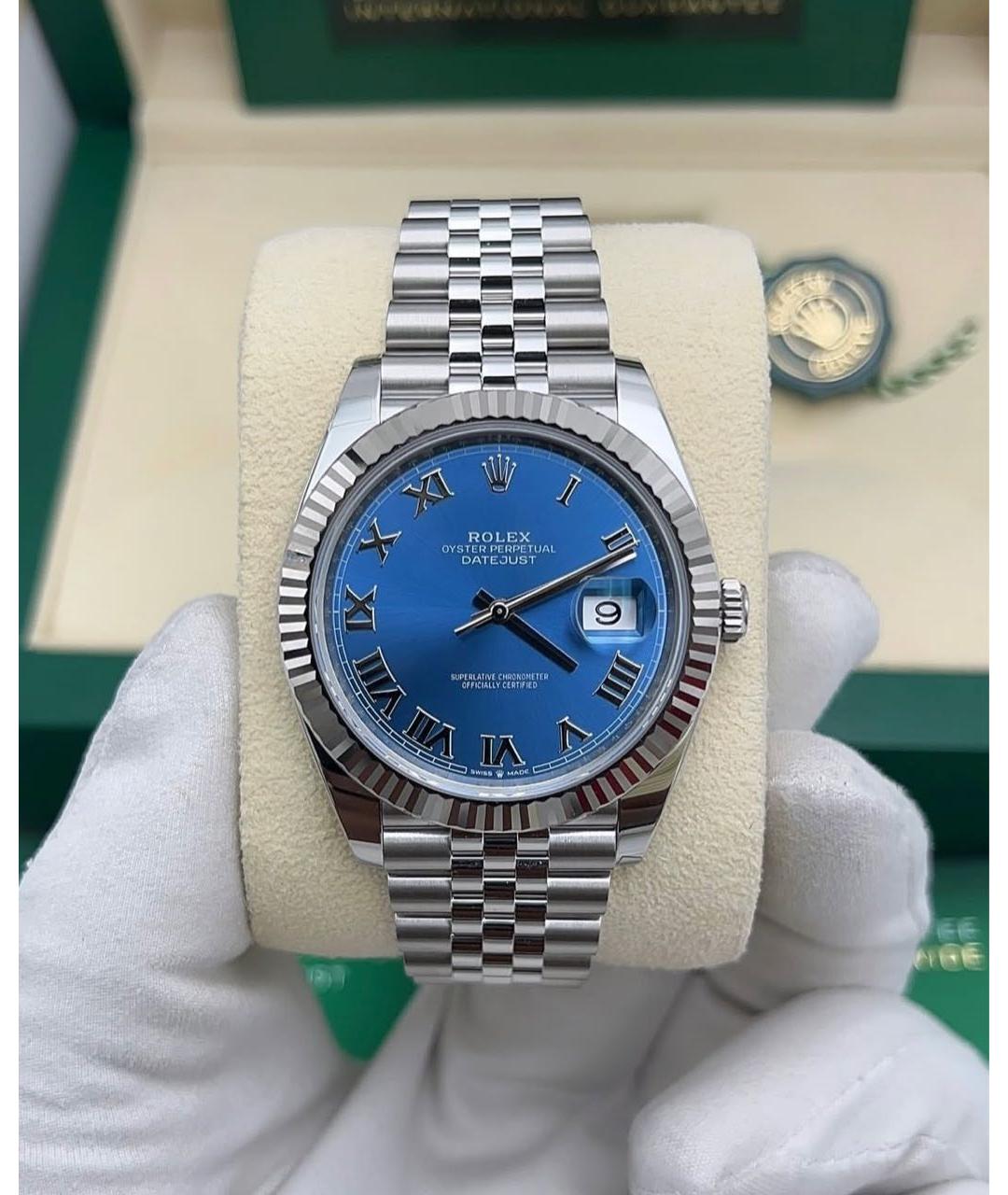 ROLEX Синие часы из золота и стали, фото 7