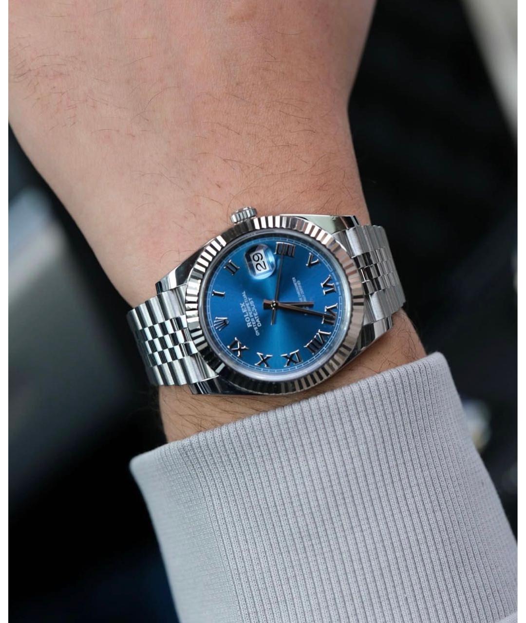 ROLEX Синие часы из золота и стали, фото 8