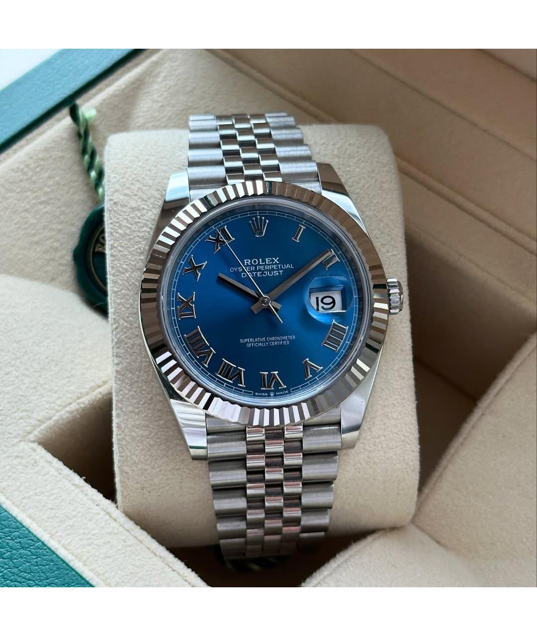 ROLEX Синие часы из золота и стали, фото 3