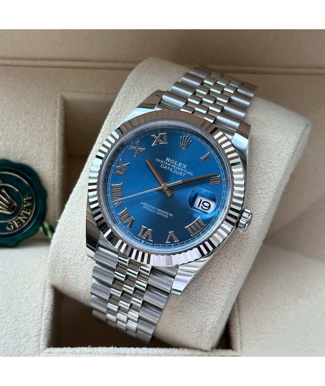 ROLEX Синие часы из золота и стали, фото 4