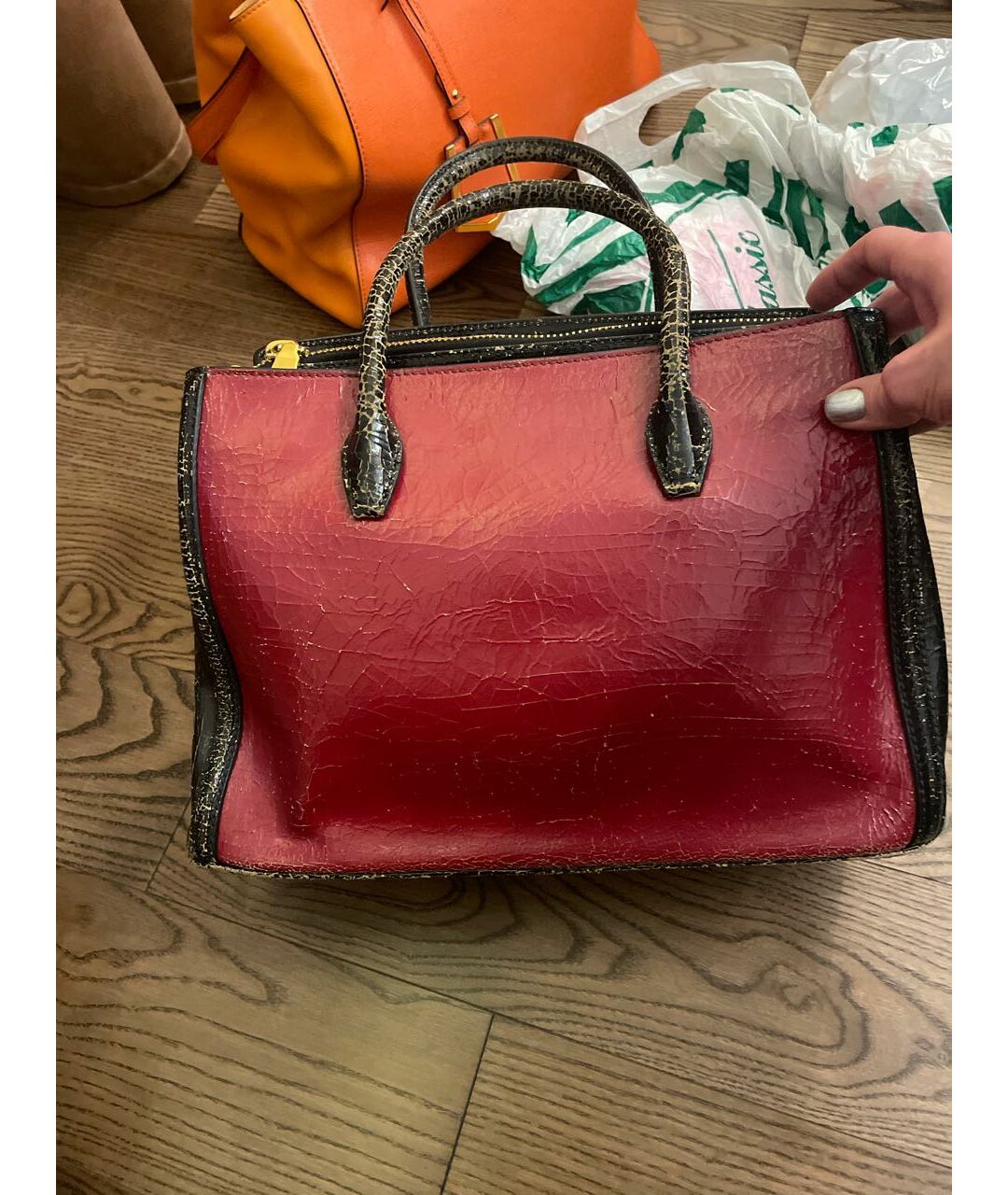 MIU MIU Бордовая кожаная сумка тоут, фото 3