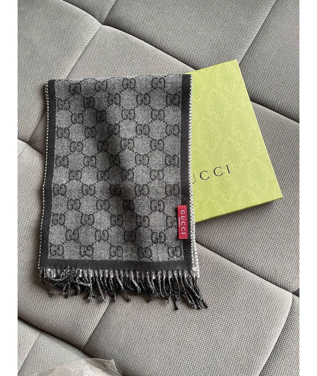GUCCI Серый шерстяной шарф, фото 8