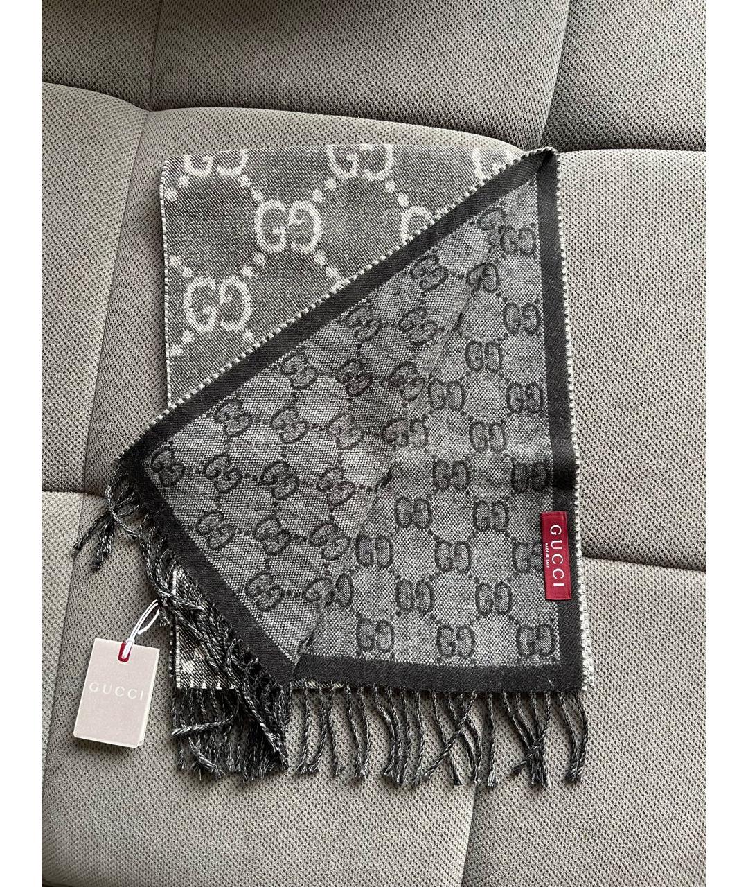GUCCI Серый шерстяной шарф, фото 5