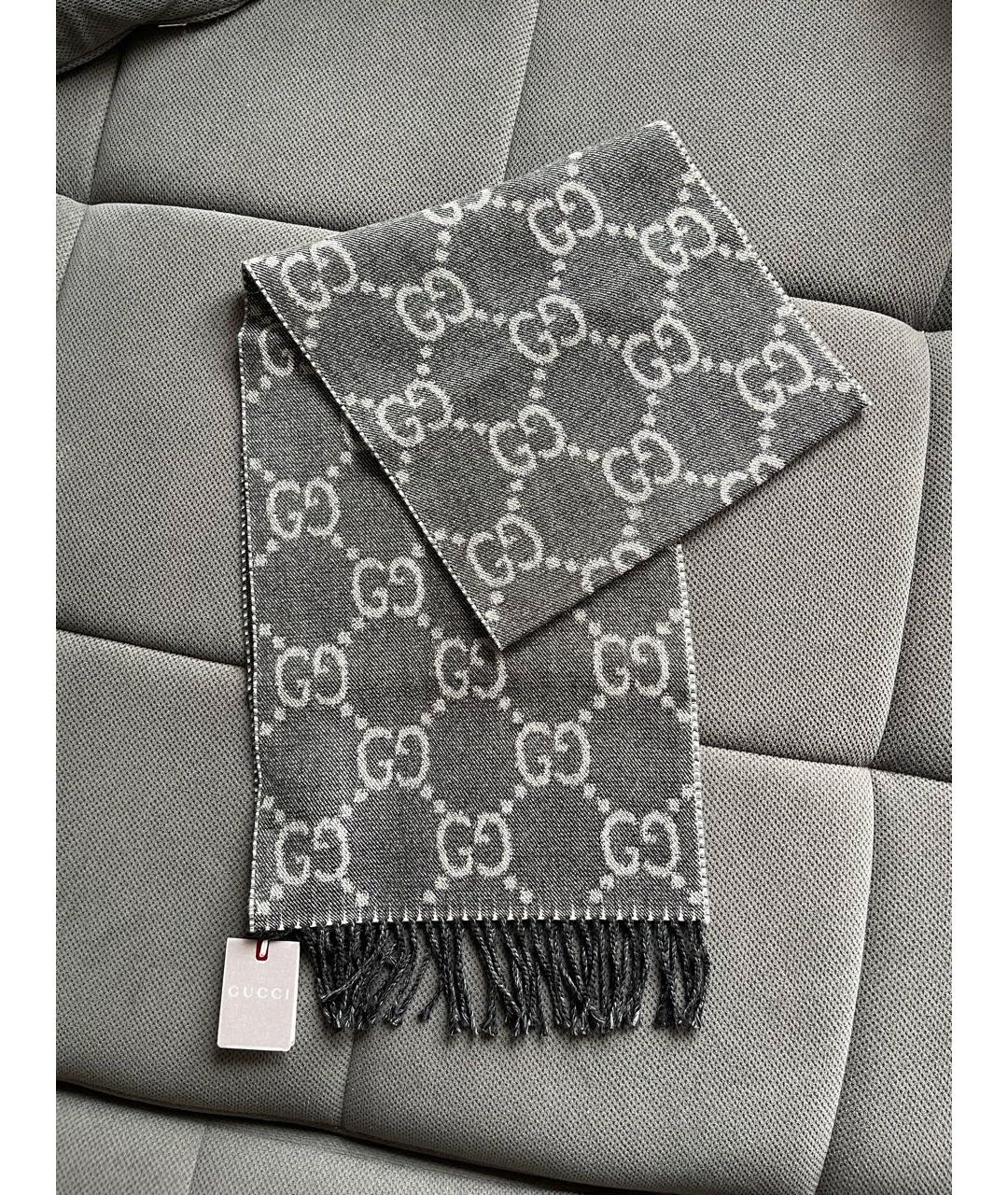 GUCCI Серый шерстяной шарф, фото 2