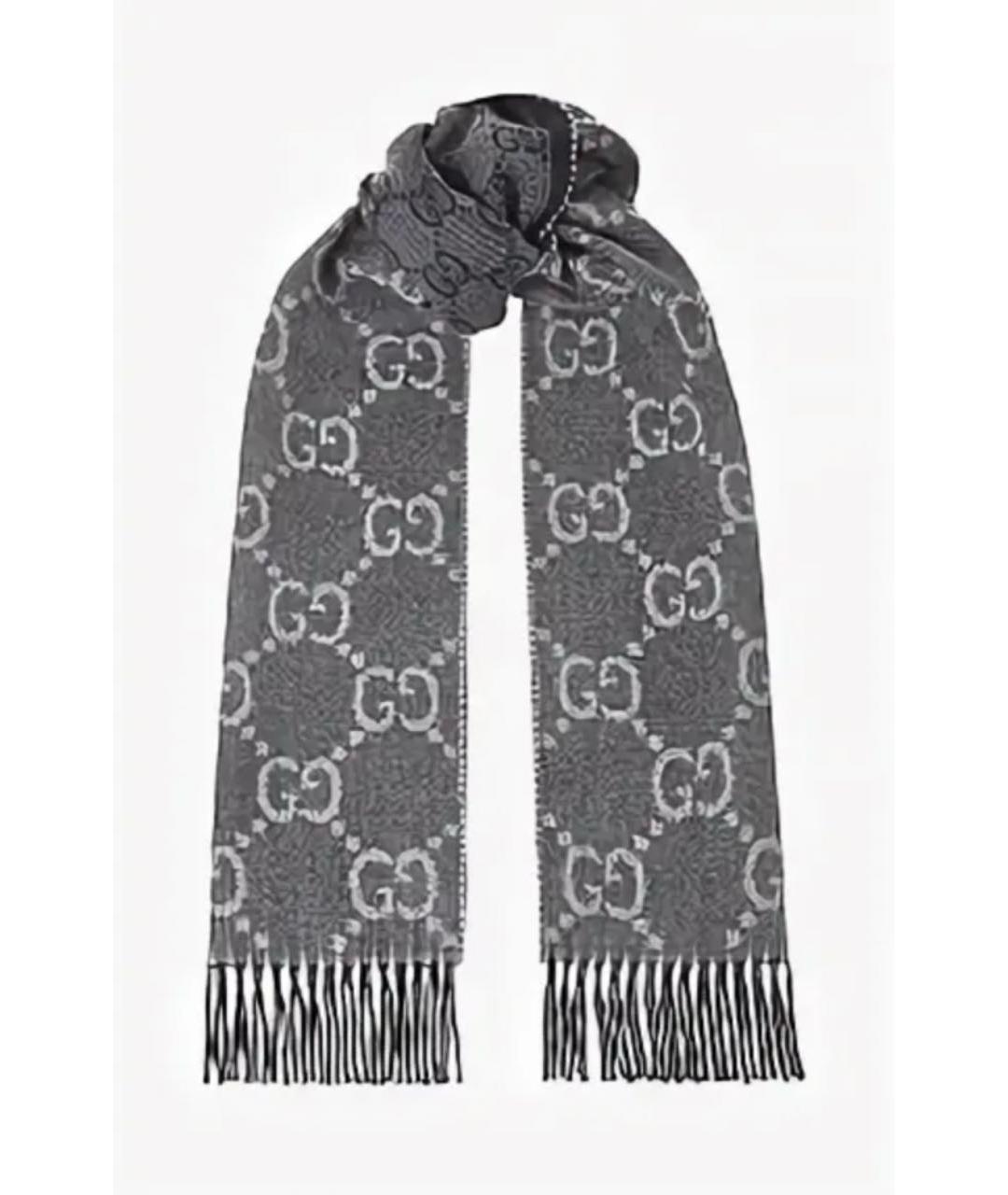 GUCCI Серый шерстяной шарф, фото 9