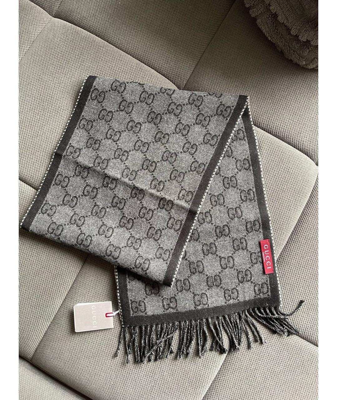 GUCCI Серый шерстяной шарф, фото 3