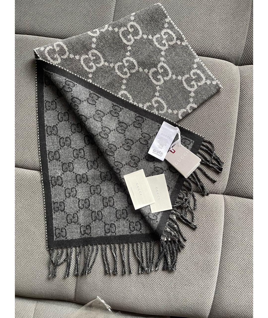 GUCCI Серый шерстяной шарф, фото 6