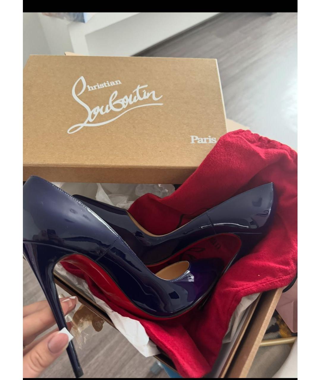 CHRISTIAN LOUBOUTIN Темно-синие туфли из лакированной кожи, фото 6