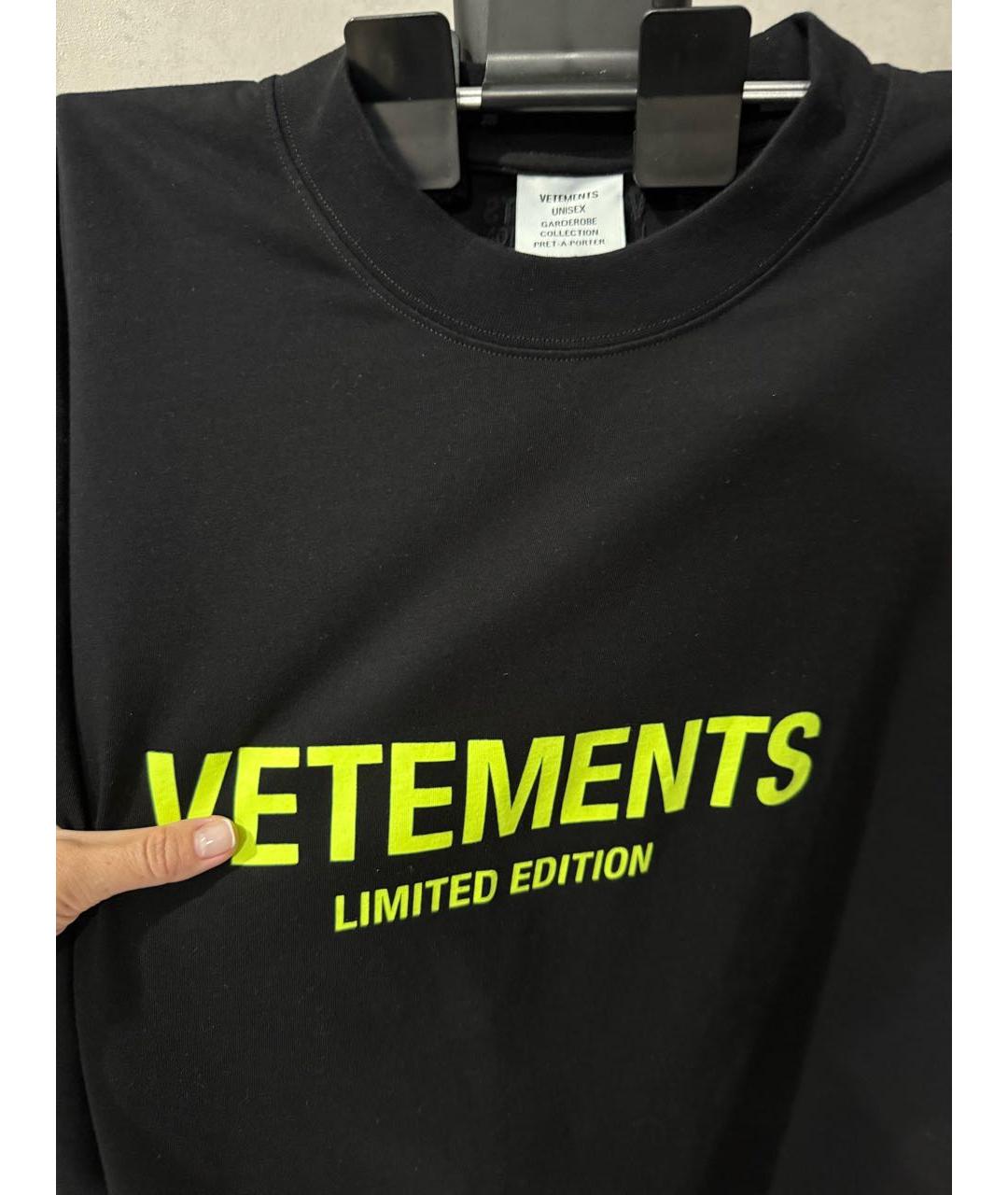 VETEMENTS Черная хлопковая футболка, фото 3