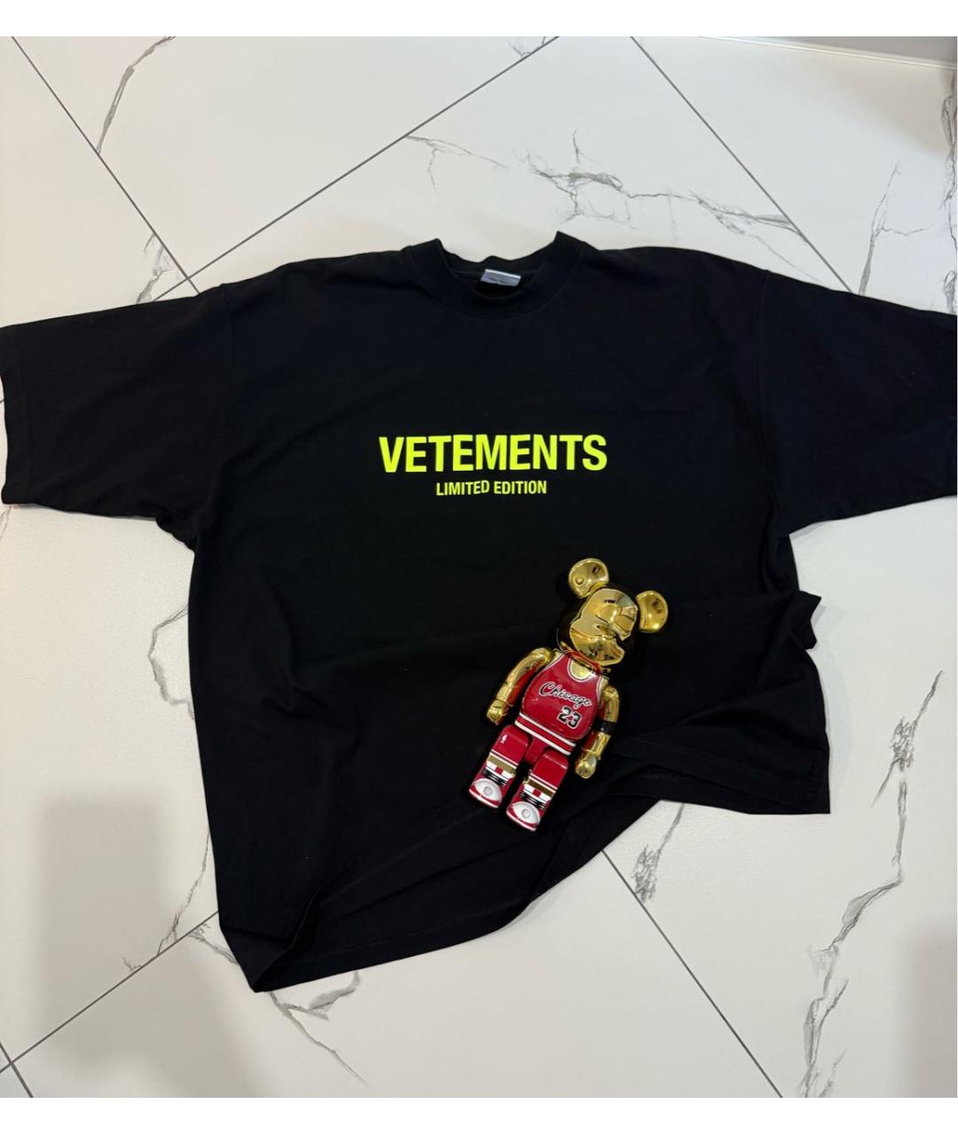 VETEMENTS Черная хлопковая футболка, фото 4