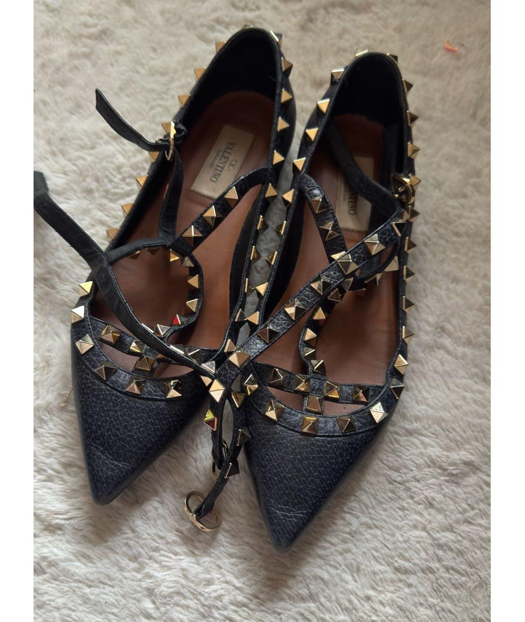 VALENTINO Темно-синие кожаные балетки, фото 2