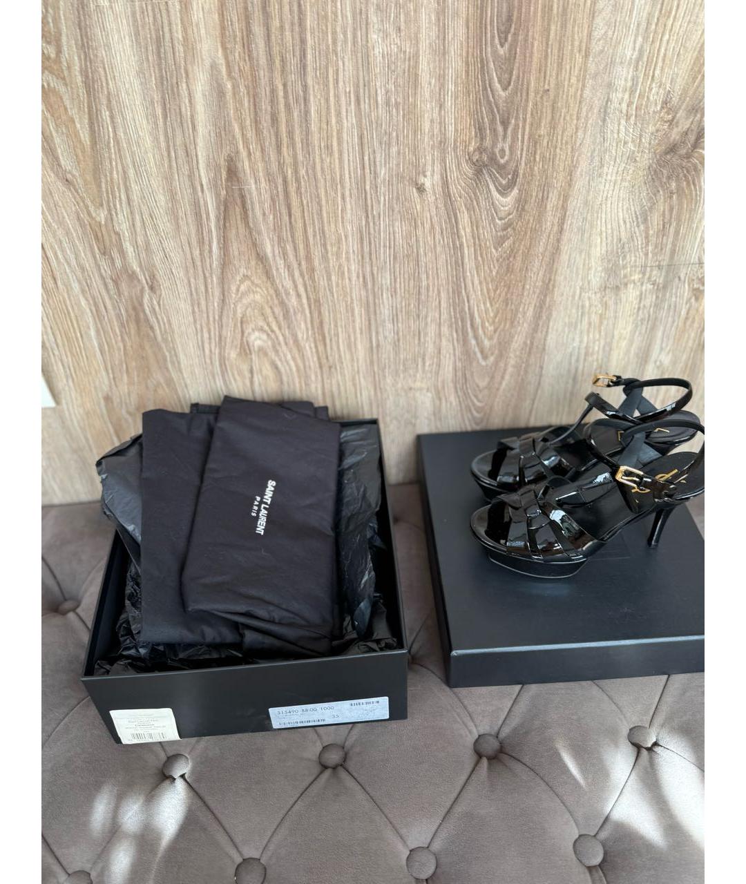 SAINT LAURENT Черные босоножки из лакированной кожи, фото 7