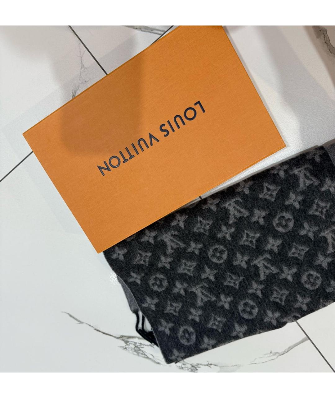 LOUIS VUITTON Серый кашемировый шарф, фото 4
