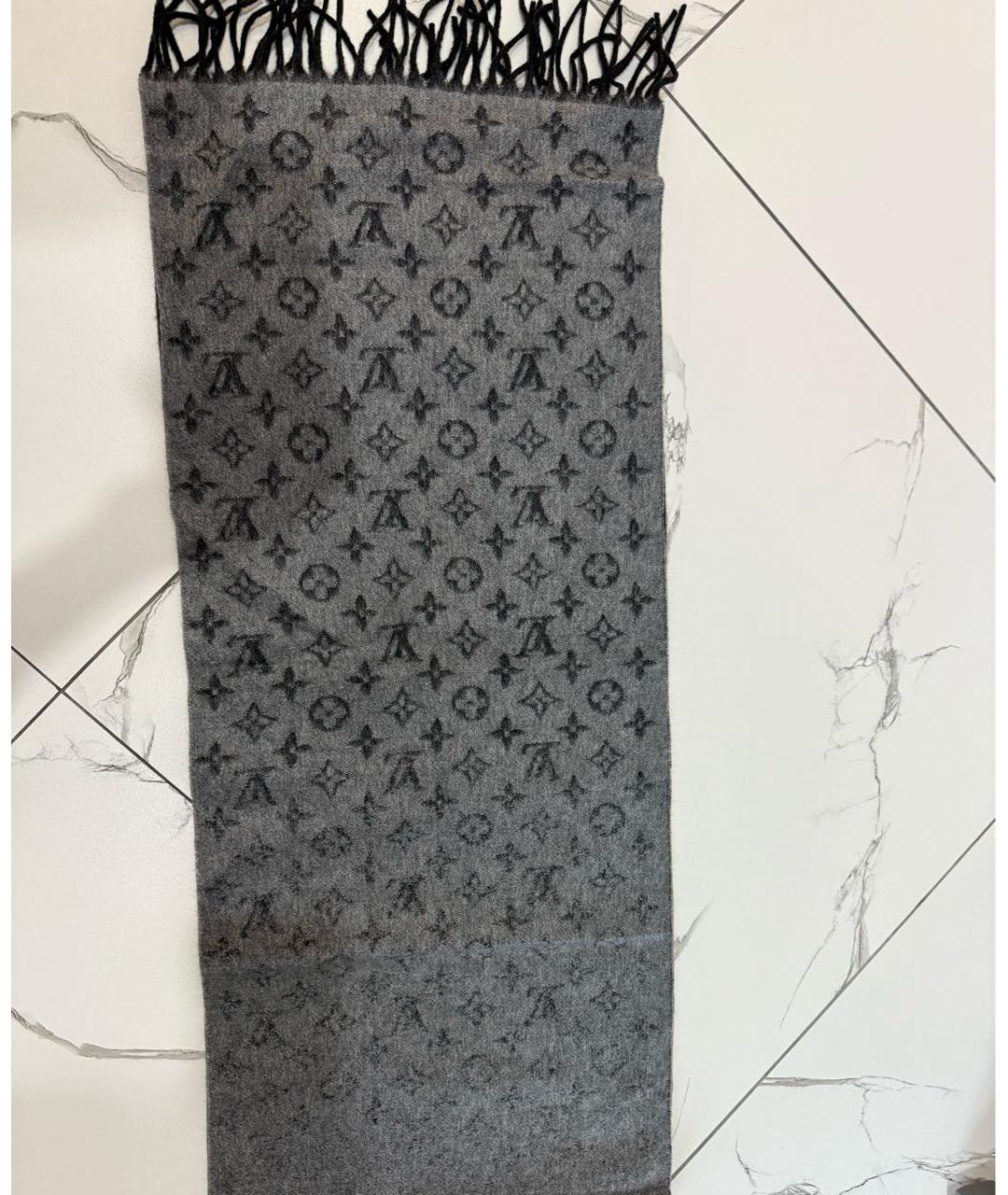 LOUIS VUITTON Серый кашемировый шарф, фото 6