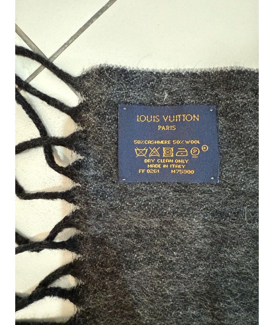 LOUIS VUITTON Серый кашемировый шарф, фото 3