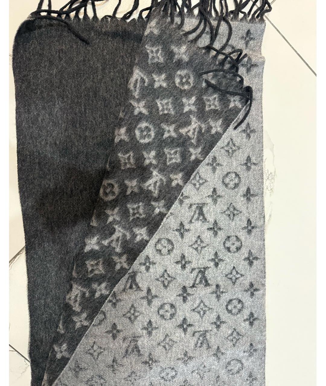 LOUIS VUITTON Серый кашемировый шарф, фото 2
